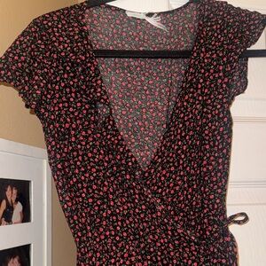 Free people Kimchi Blue black/red floral wrap maxi dress